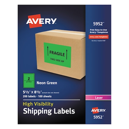 Avery Dennison 5-1/2" x 8-1/2" Neon Shipping Labels, Pk100 7278205952